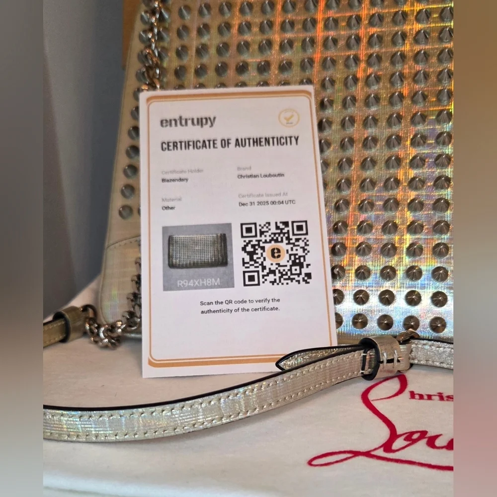 Christian Louboutin Loubiposh Studded Clutch Crossbody Galactic Silver W/COA